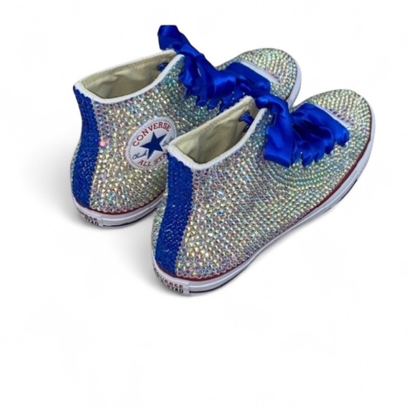Crystal AB Iridescent Diamond High Top Converse Sizes 5-14 New With Ribbon Laces - Picture 2 of 14